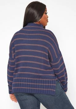 Plus Size Striped High Neck Knit Sweater -Asoph Sales Shop 2018633 117 3