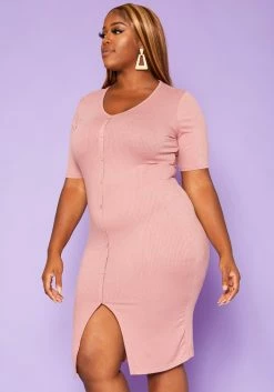 Plus Size Button Front Bodycon Midi Dress -Asoph Sales Shop 2018655 102 1