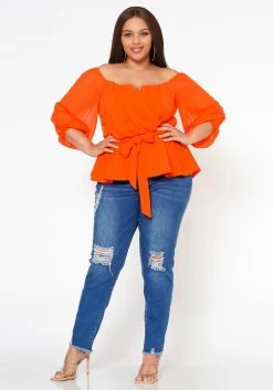 Plus Size Off Shoulder Long Sleeve Peplum Top -Asoph Sales Shop 2018660 001 3