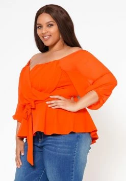 Plus Size Off Shoulder Long Sleeve Peplum Top -Asoph Sales Shop 2018660 001 4