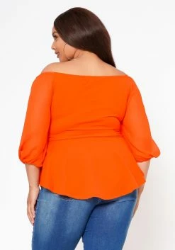 Plus Size Off Shoulder Long Sleeve Peplum Top -Asoph Sales Shop 2018660 001 5