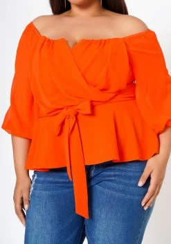 Plus Size Off Shoulder Long Sleeve Peplum Top -Asoph Sales Shop 2018660 001 6