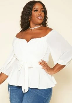 Plus Size Off Shoulder Long Sleeve Peplum Top