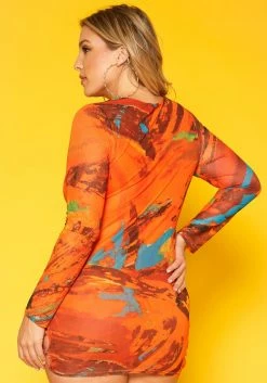 Plus Size Abstract Pattern Bodycon Mini Dress -Asoph Sales Shop 2018666 109 2