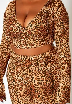 Asoph Plus Size Leopard Print Wrap Crop Top & Midi Skirt Set -Asoph Sales Shop 2018669 106 4