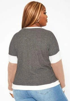 Plus Size Color Block Long Sleeve Shirt -Asoph Sales Shop 2018693 108 3