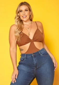 Plus Size Ribbed Cut Out Bodysuit