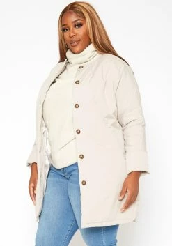 Plus Size Mandolin Collar Puffer Jacket -Asoph Sales Shop 2018749 190 2