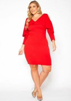 Plus Size Ruffle Overlay Long Sleeve Mini Dress