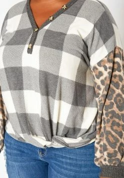 Plus Size Pattern Splice V Neck Shirt -Asoph Sales Shop 2018754 107 4