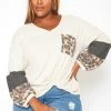 Plus Size Waffle Knit Color Block Sweater