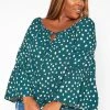 Plus Size Polka Dotted Flare Sleeve Top