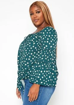 Plus Size Polka Dotted Flare Sleeve Top -Asoph Sales Shop 2018760 161 2