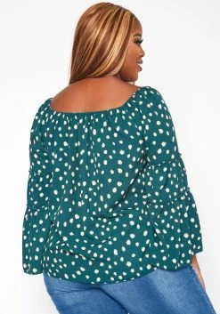 Plus Size Polka Dotted Flare Sleeve Top -Asoph Sales Shop 2018760 161 3