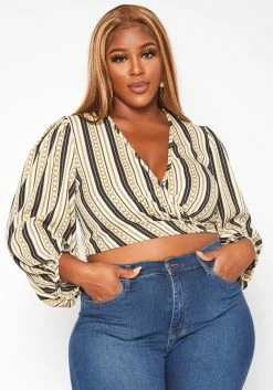 Plus Size Chainlink Striped Print Wrap Crop Top -Asoph Sales Shop 2018774 135 0