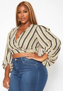 Plus Size Chainlink Striped Print Wrap Crop Top -Asoph Sales Shop 2018774 135 2