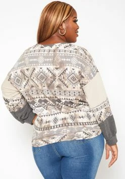 Plus Size Aztec Print Tie Front Sweater -Asoph Sales Shop 2018799 108 3