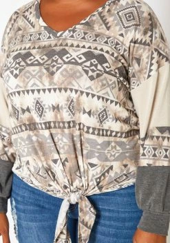 Plus Size Aztec Print Tie Front Sweater -Asoph Sales Shop 2018799 108 4