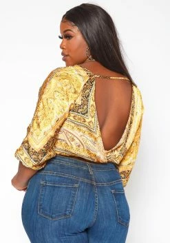 Plus Size Brocade Print Satin Blouse 8 Plus Size Brocade Print Satin Blouse -Asoph Sales Shop 2018815 105 0