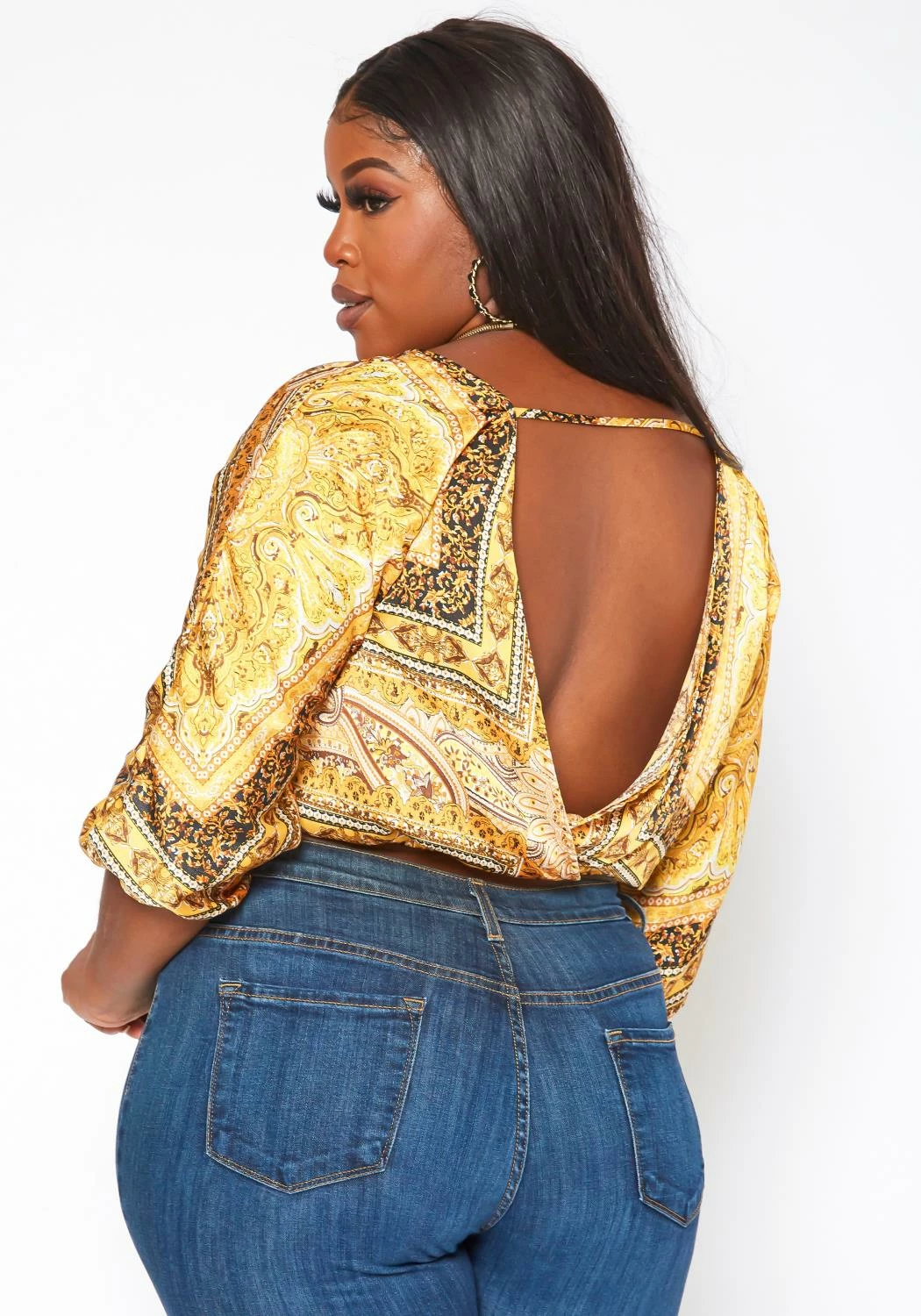 Plus Size Brocade Print Satin Blouse 4 Plus Size Brocade Print Satin Blouse - Image 4
