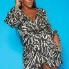 Plus Size Abstract Print Satin Wrap Dress