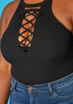 Plus Size Cross Lace Front Tank Top -Asoph Sales Shop 2018821 001 0