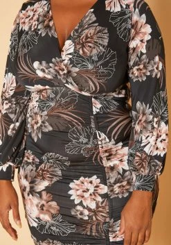 Plus Size Floral Print Bodycon Mini Dress -Asoph Sales Shop 2018841 001 0
