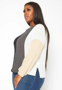 Plus Size Color Block Waffle Knit Sweater 7 Plus Size Color Block Waffle Knit Sweater -Asoph Sales Shop 2018847 142 2