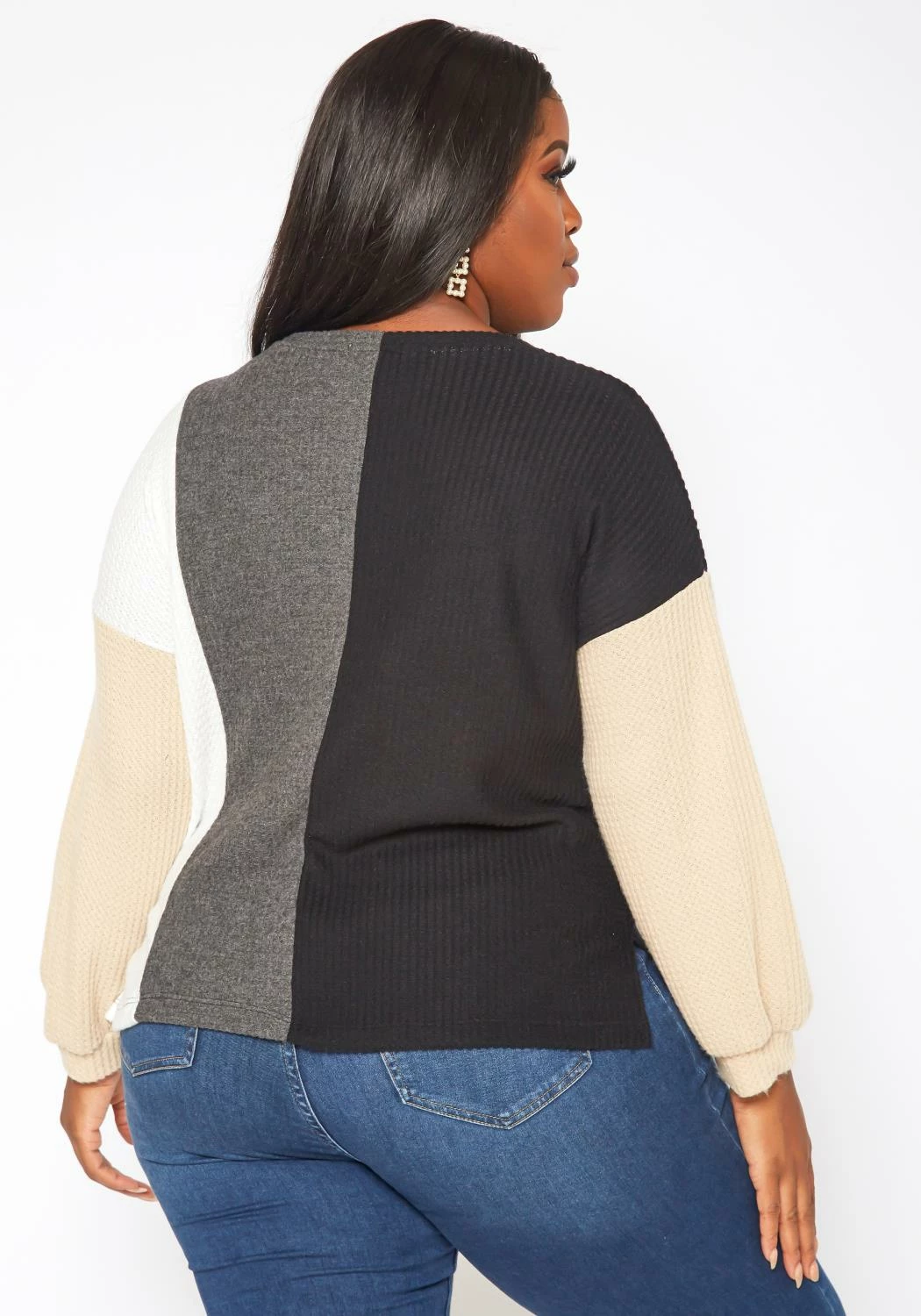 Plus Size Color Block Waffle Knit Sweater 4 Plus Size Color Block Waffle Knit Sweater - Image 4