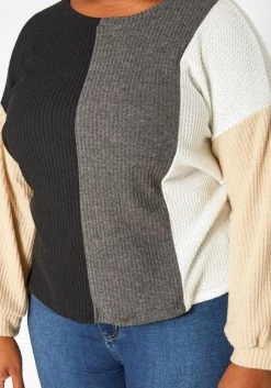 Plus Size Color Block Waffle Knit Sweater 9 Plus Size Color Block Waffle Knit Sweater -Asoph Sales Shop 2018847 142 4