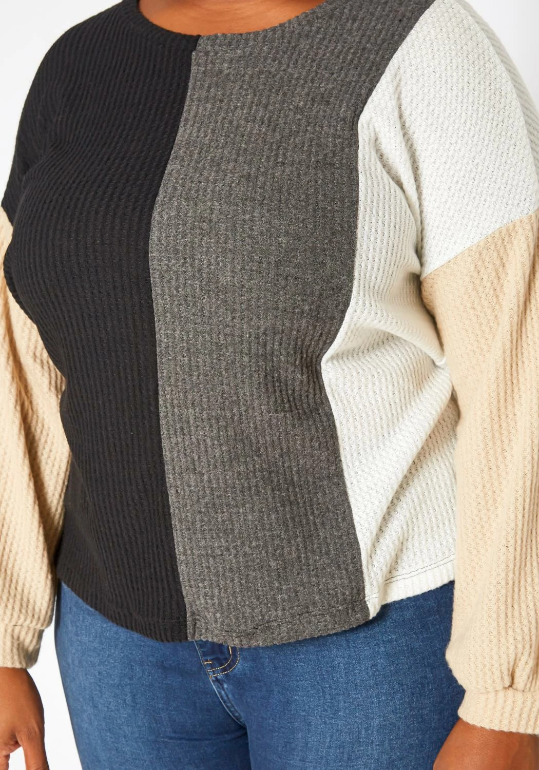 Plus Size Color Block Waffle Knit Sweater 5 Plus Size Color Block Waffle Knit Sweater - Image 5