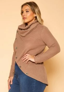 Plus Size Waffle Knit Funnel Neck Sweater -Asoph Sales Shop 2018848 389 2