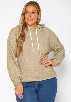 Plus Size Ribbed Knit Hooded Sweater