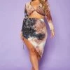 [Special Price] Plus Size Multi Print Crop Top & Skirt Set