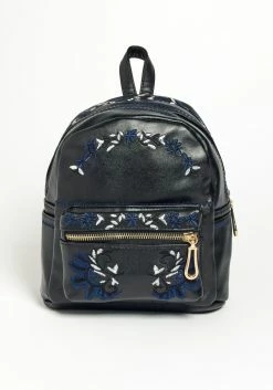 Rose Faux Leather Embroidered Mini Backpack