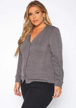 Plus Size Cable Knit Button Front Cardigan -Asoph Sales Shop 2019030 108 0