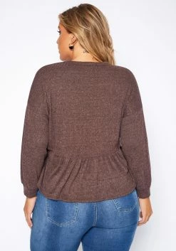 Plus Size Long Sleeve Peplum Top -Asoph Sales Shop 2019031 181 2