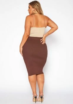 Plus Size High Waist Ribbed Midi Skirt -Asoph Sales Shop 2019063 181 3