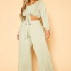 Plus Size Tie Front Crop Top & Pants Set