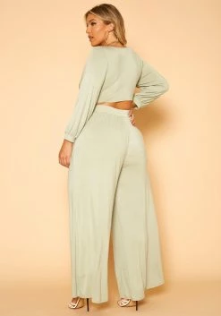 Plus Size Tie Front Crop Top & Pants Set -Asoph Sales Shop 2019092 151 3