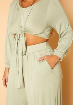 Plus Size Tie Front Crop Top & Pants Set -Asoph Sales Shop 2019092 151 4
