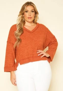 Plus Size Relaxed Fit V Neck Sweater