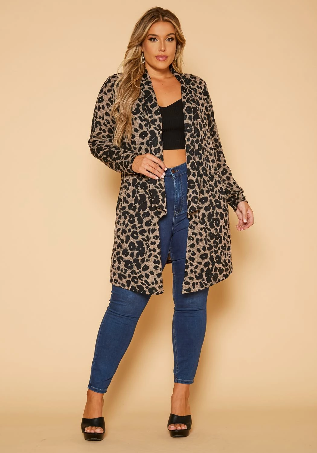 Plus Size Leopard Print Drape Front Cardigan 2 Plus Size Leopard Print Drape Front Cardigan - Image 2