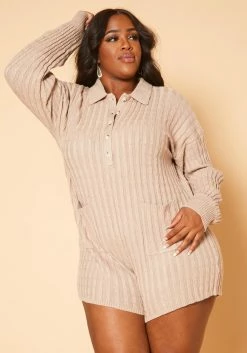 Plus Size Cable Knit Long Sleeve Romper