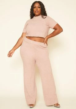 Plus Size Cozy Knit Crop Top & Pants Set