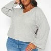Plus Size Relaxed Fit V Neck Open Back Sweater