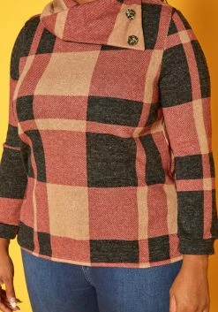 Plus Size Plaid Asymmetric Collar Sweater -Asoph Sales Shop 2019183 128 4