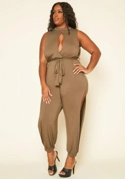 Plus Size Slit Hem Sleeveless Jumpsuit