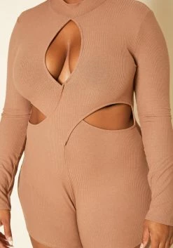 Plus Size Ribbed Knit Cut Out Romper -Asoph Sales Shop 2019193 190 4