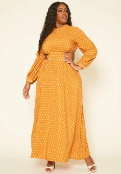 Plus Size Polka Dot Flare Maxi Dress